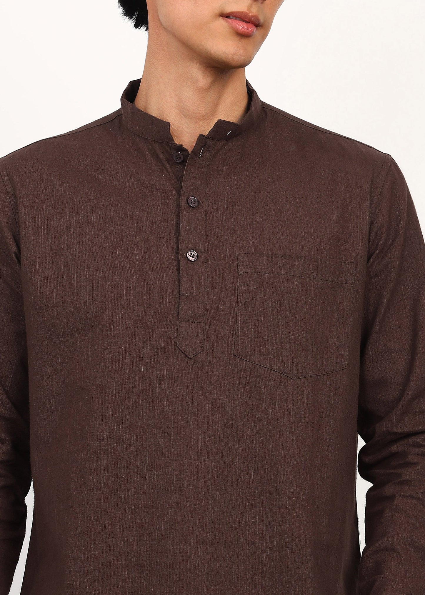 Fabmade Cocoa Drift Linen Short Kurta - Distacart