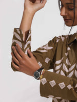 Thumbnail for trueBrowns Olive Green Cotton Stripe Print Shirt Kurta Set