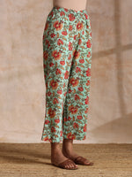 Thumbnail for trueBrowns Seafoam Green Overall Floral Block Print Cotton Angrakha Pant Set - Distacart