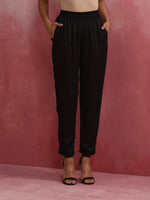Thumbnail for trueBrowns Black Modal Round Neck Kurta Co-ord Set