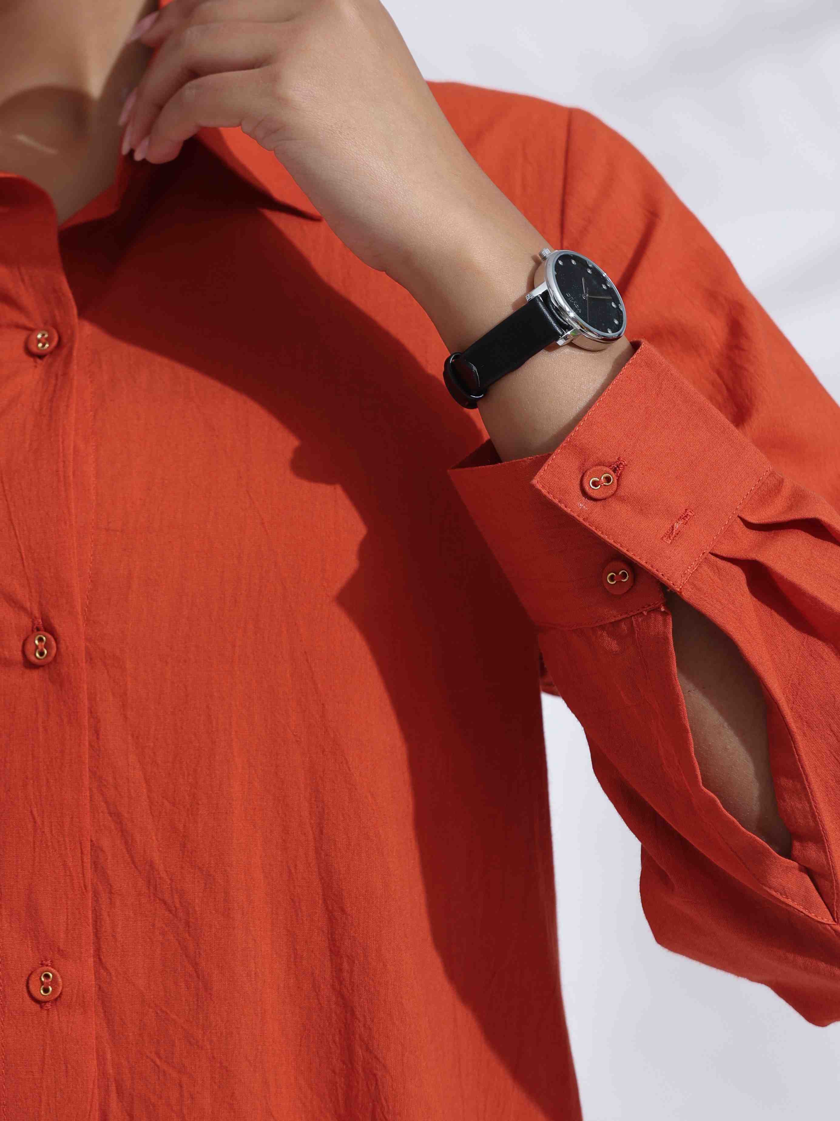 trueBrowns Orange Cotton Solid Shirt Kurta Co-ord Set