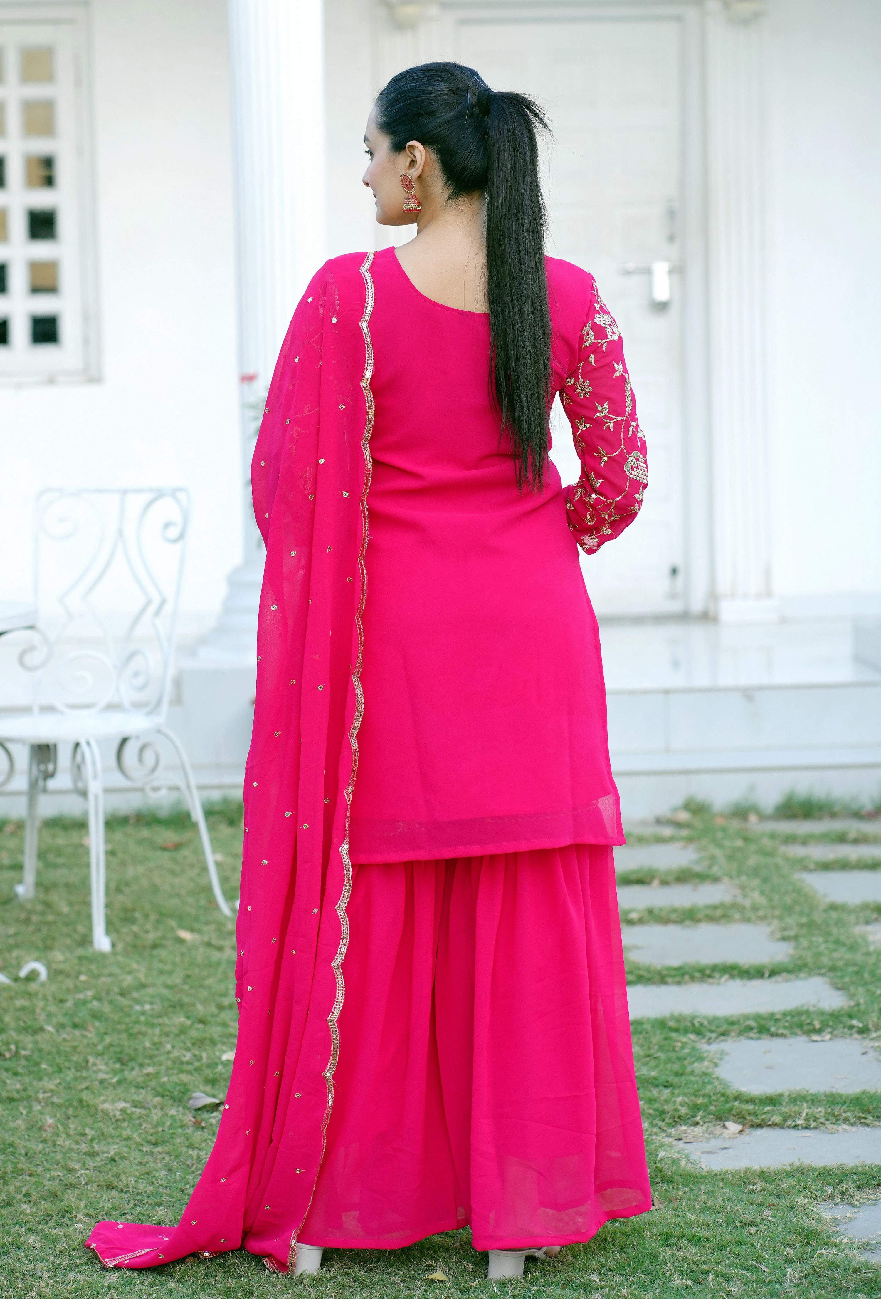 Yash Enterprise Trendy Foux Georgette Embroidery Red Readymade Salwar Suit
