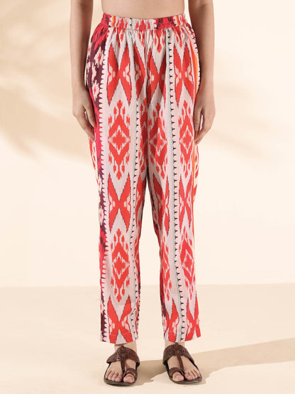 trueBrowns Maroon Cotton Ikat Slit Kurta Pant Set - Distacart