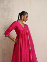 Thumbnail for trueBrowns Pink Silk Anarkali Kurta Pant Dupatta Set - Distacart