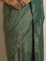 Thumbnail for trueBrowns Dark Green Gold Metallic Ready To Wear Saree