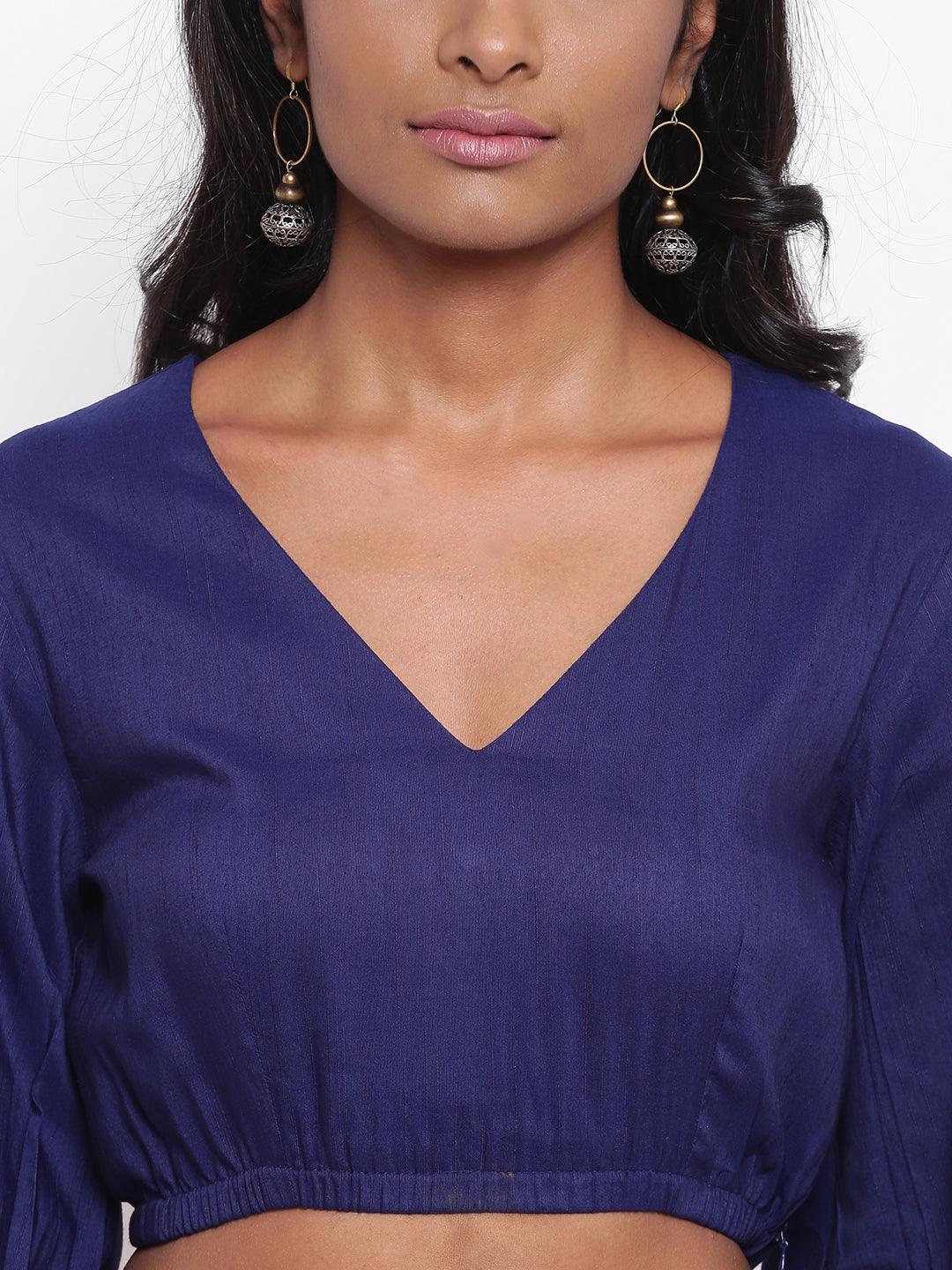 trueBrowns Blue Gathered Sleeve Top - Distacart