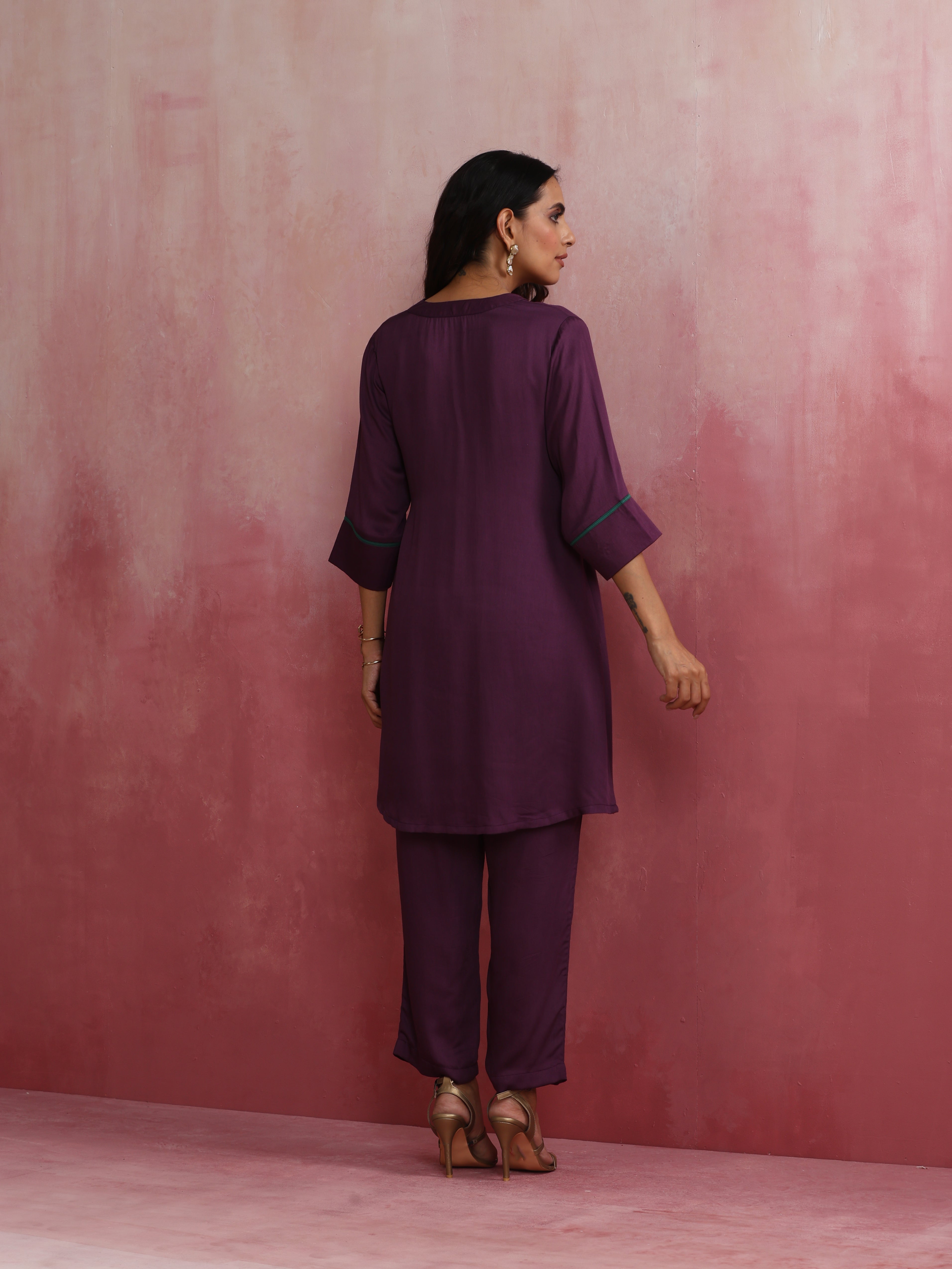 trueBrowns Purple Modal Kurta Co-ord Set