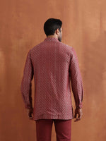 Thumbnail for trueBrowns Men's Rust Cotton Dobby Short Kurta