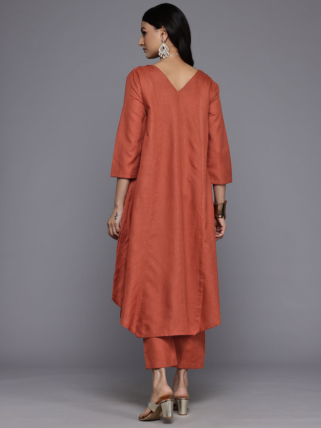 Varanga Women Orange Solid A-Line Kurta Paired With Tonal Bottom - Distacart