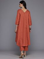 Thumbnail for Varanga Women Orange Solid A-Line Kurta Paired With Tonal Bottom - Distacart