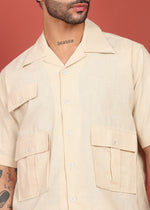 Thumbnail for Fabmade Men Beige Cotton Linen Coort-Set Shorts - Distacart
