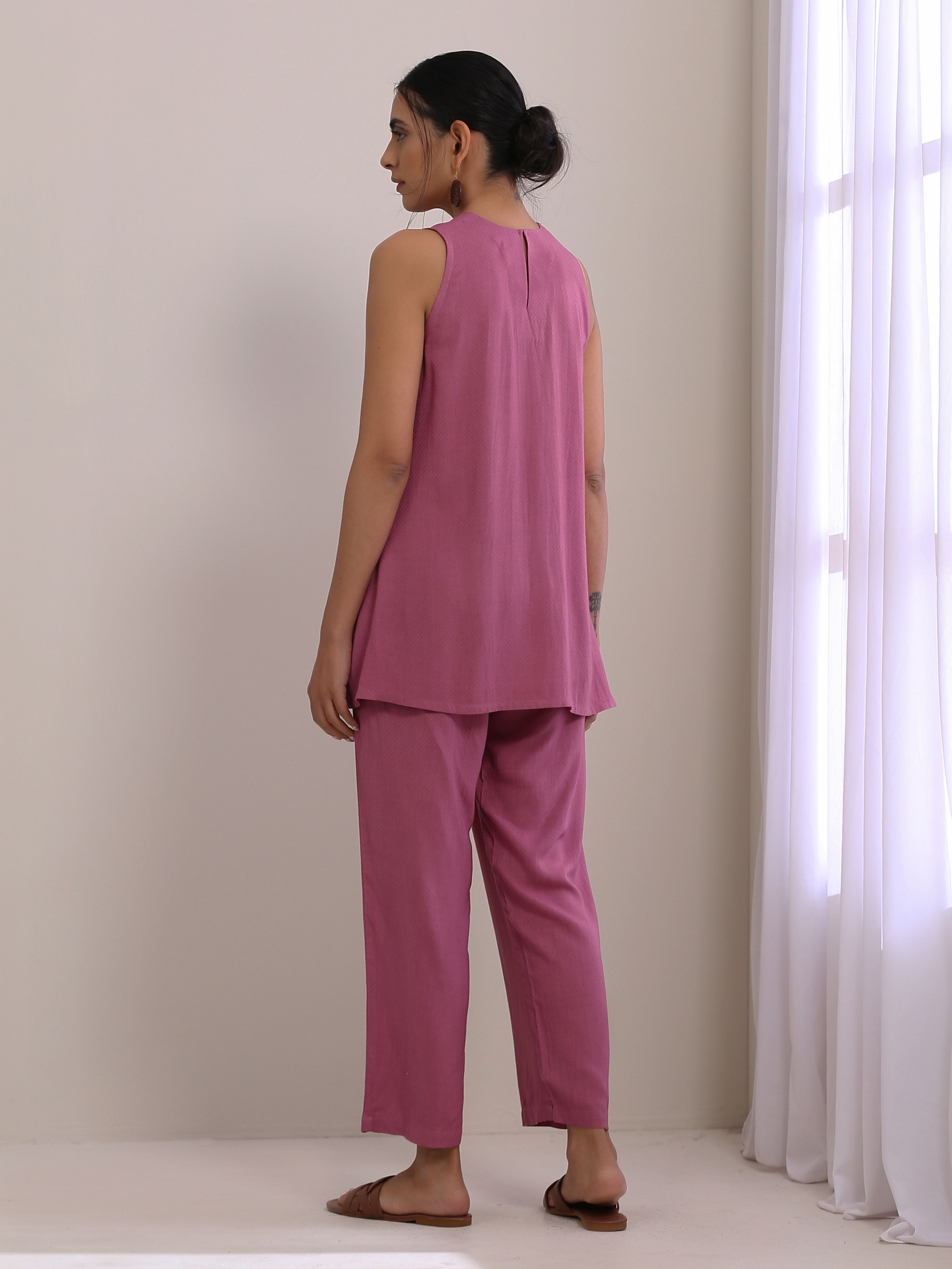 trueBrowns Onion Pink Dobby Sleeveless Short Co-Ord Set - Distacart