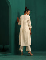 Thumbnail for trueBrowns Ivory Peach Cotton Front Pleat Kurta Pant Set - Distacart