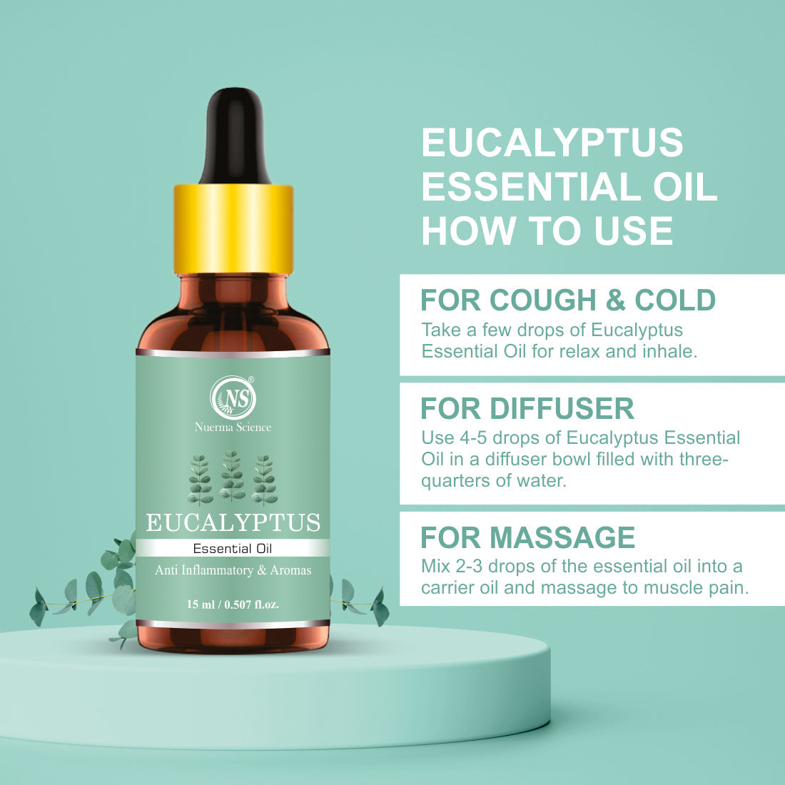 Nuerma Science Eucalyptus Essential Oil For Cold, Fresh Breathing & Joints Pain