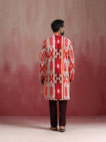 Thumbnail for trueBrowns Men's Maroon Ikat Print Mandarin Collar Kurta - Distacart