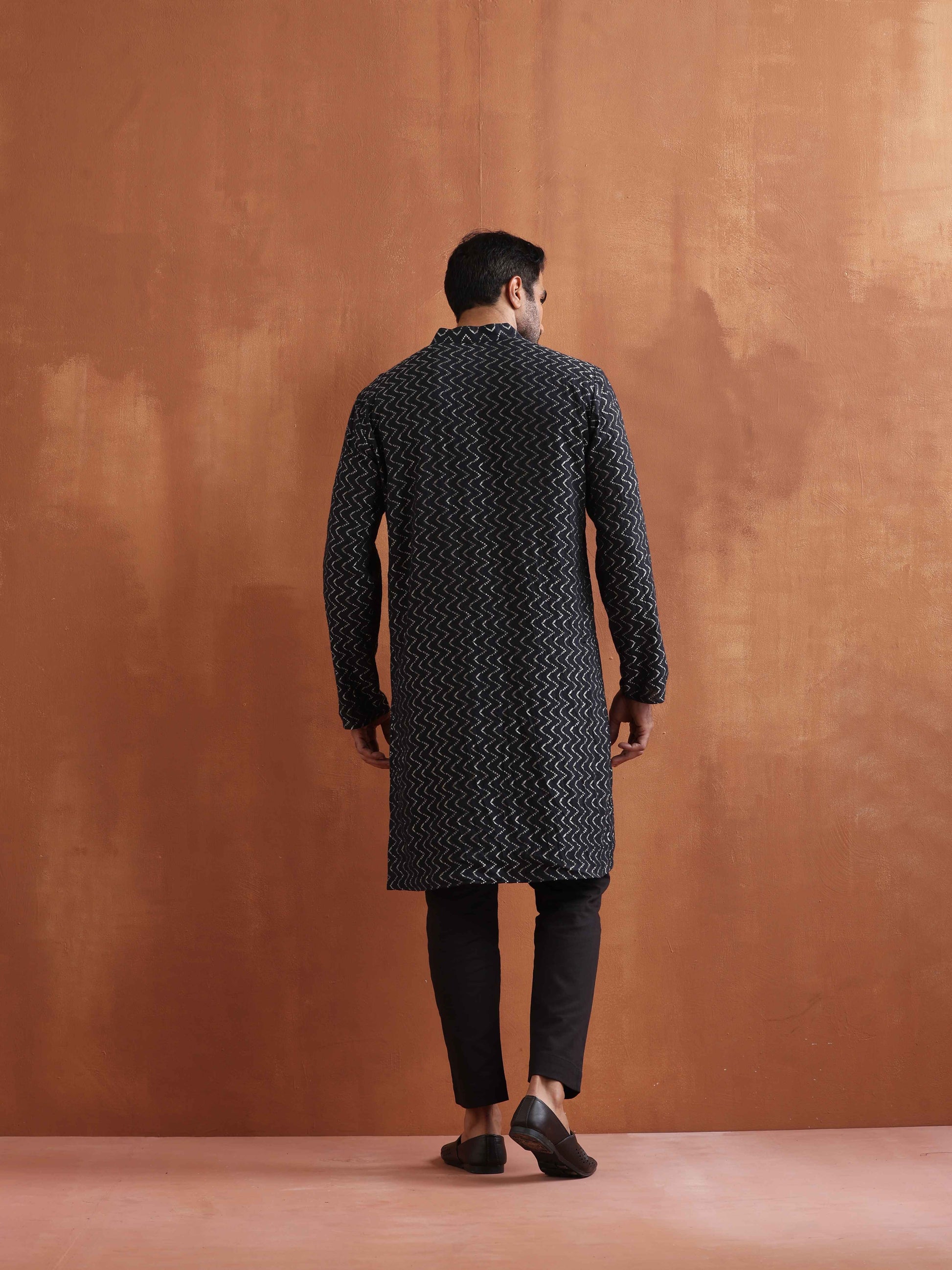 trueBrowns Men's Black Cotton Dobby Kurta - Distacart