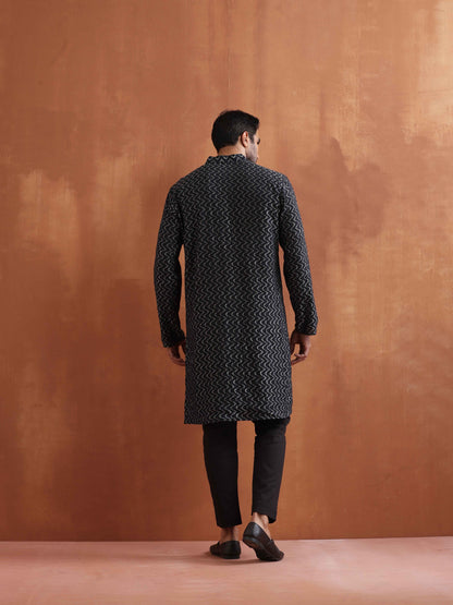 trueBrowns Men's Black Cotton Dobby Kurta - Distacart