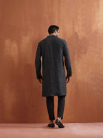 Thumbnail for trueBrowns Men's Black Cotton Dobby Kurta
