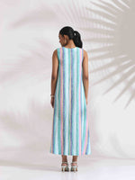 Thumbnail for trueBrowns Green Cotton Multi Stripe Flared Dress