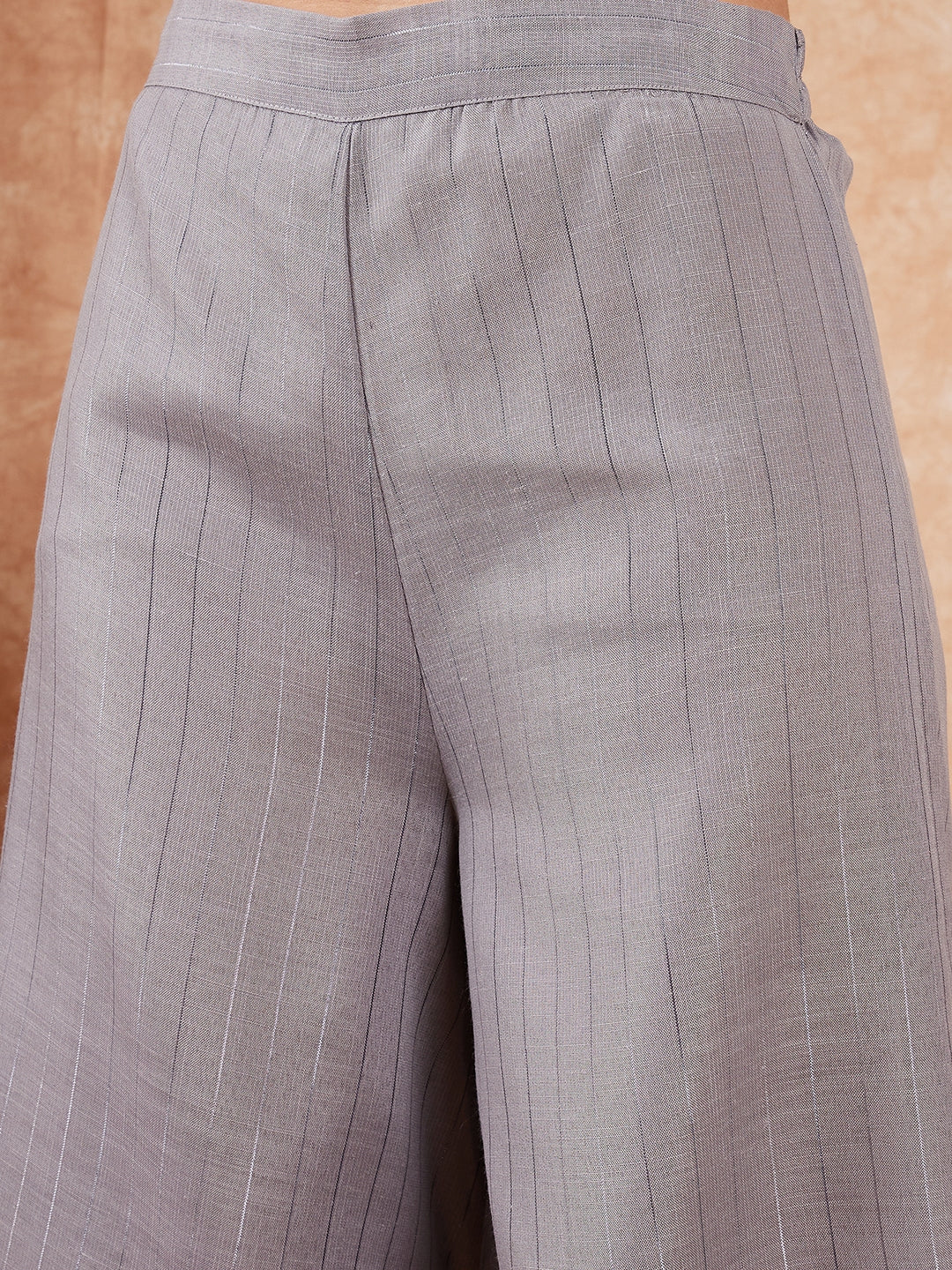 InWeave Light Grey Lurex Halter Neck W/S Kurta Palazzo Set