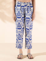 Thumbnail for trueBrowns Blue Cotton Ikat High-Low Kurta Pant Set - Distacart