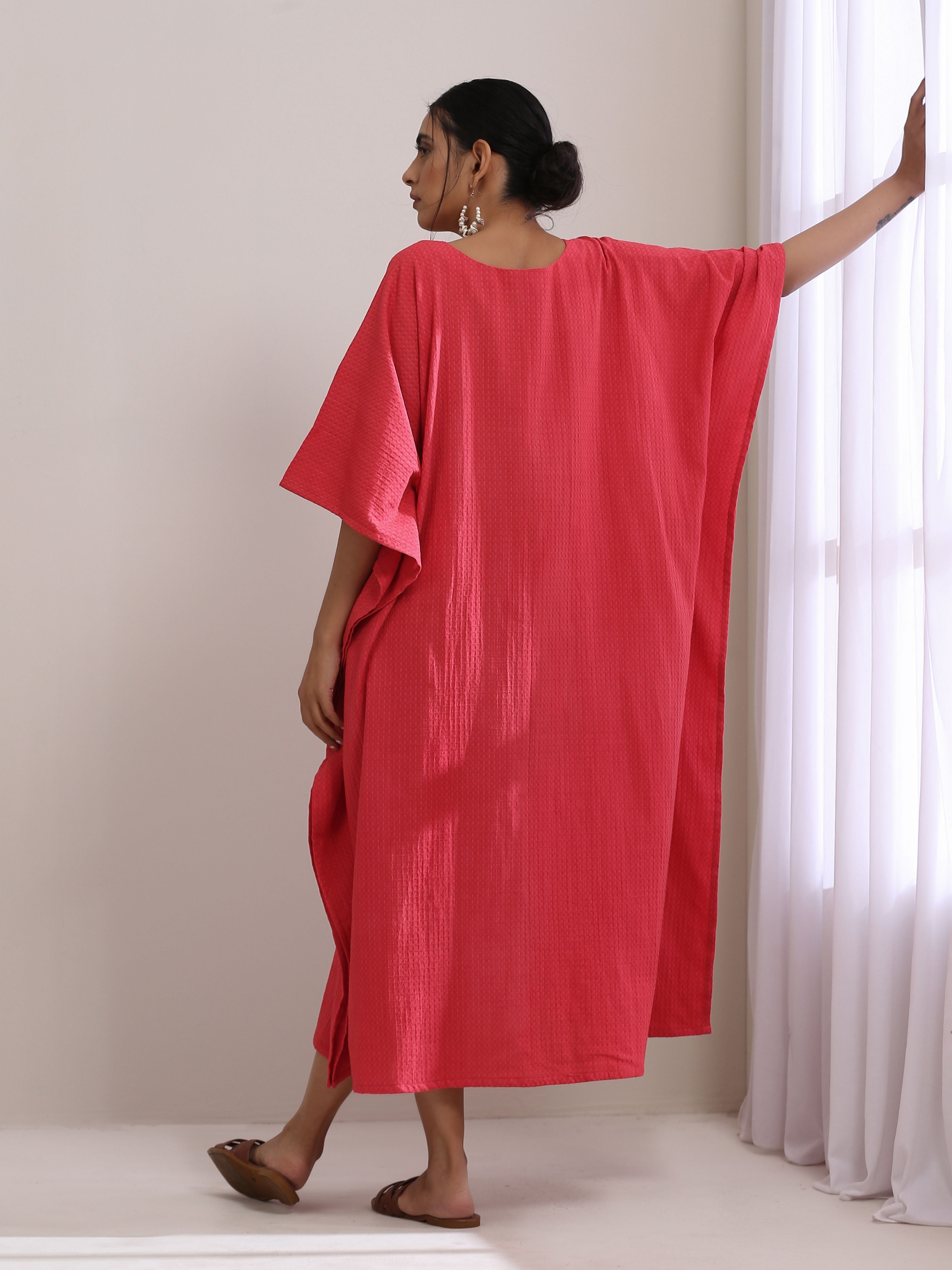 trueBrowns Bright Pink Dobby Kaftan Dress - Distacart
