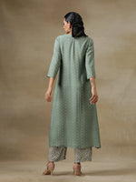 Thumbnail for trueBrowns Light Green Bandhani Printed Silk High Slit Kurta Pant Set - Distacart