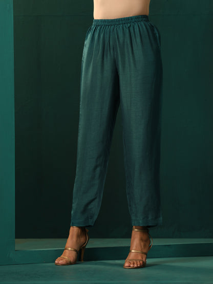 trueBrowns Blue Teal Silk Kurta Jacket Set - Distacart