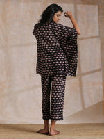 Thumbnail for trueBrowns Black Elephant Bagru Print Cotton Kaftan Co-Ord Set - Distacart