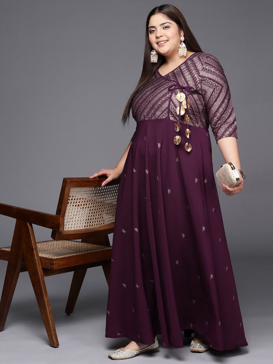 Ahalyaa Plus Size V-neck Maxi Ethnic Dress - Distacart