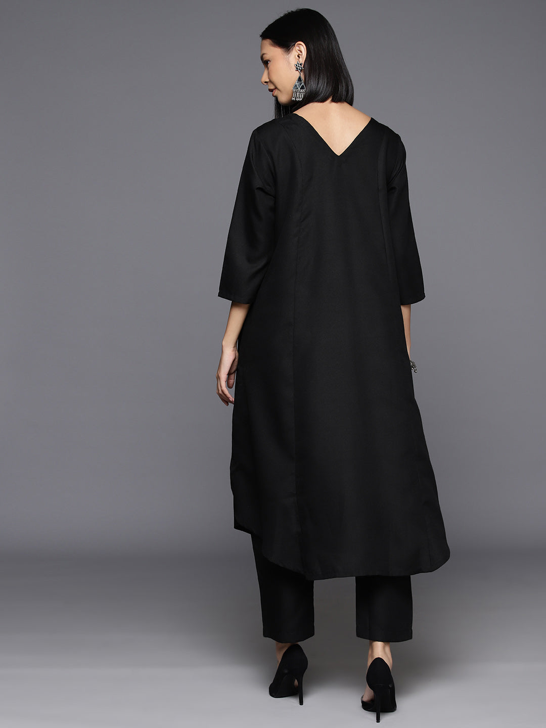 Varanga Women Black Solid A-Line Kurta Paired With Tonal Bottom - Distacart