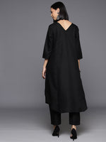 Thumbnail for Varanga Women Black Solid A-Line Kurta Paired With Tonal Bottom - Distacart