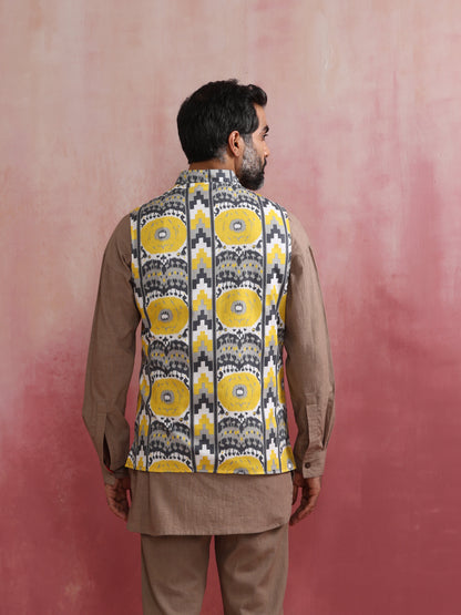 trueBrowns Men's Grey Ikat Print Cotton Reversible Nehru Jacket - Distacart