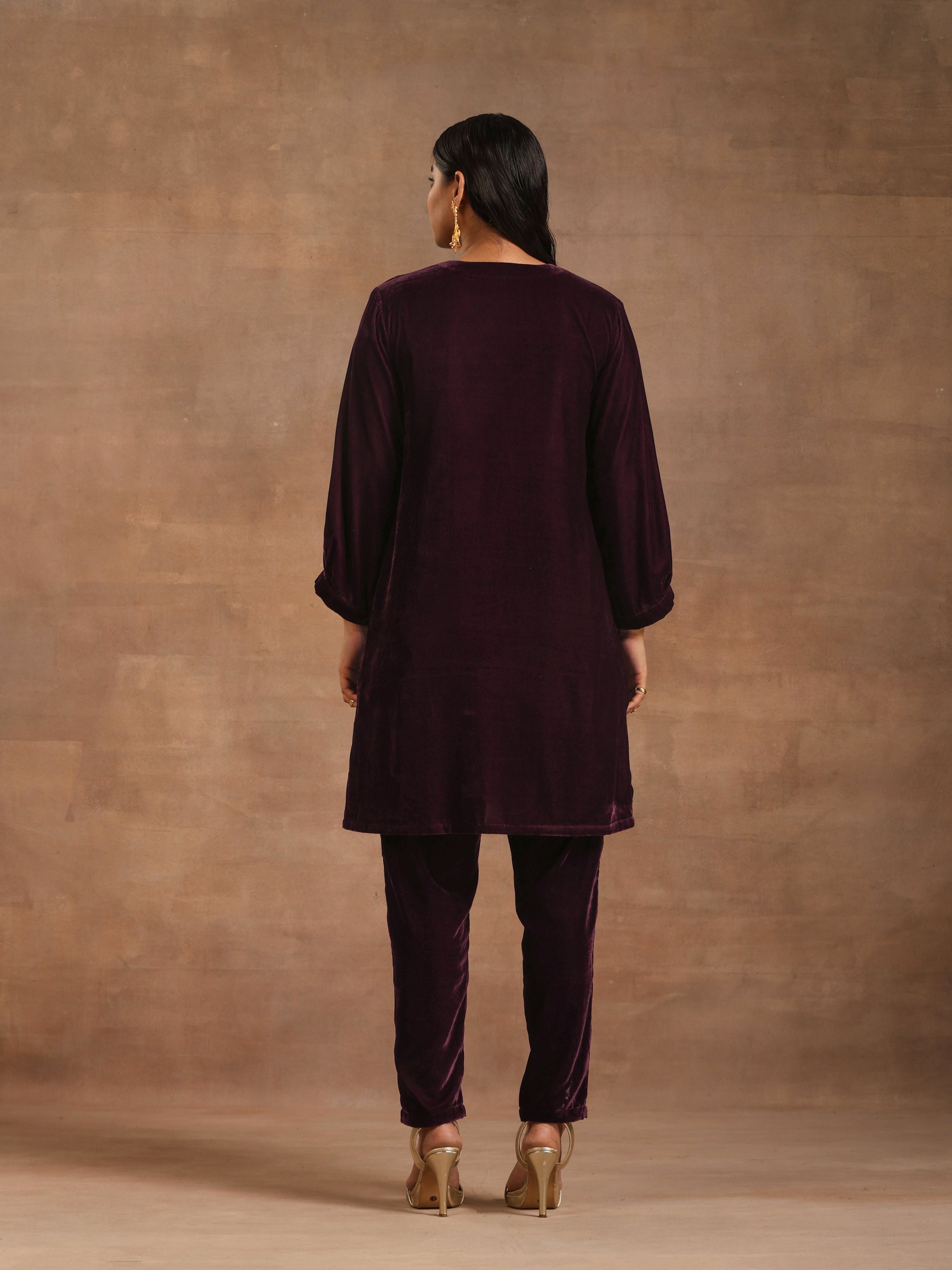 trueBrowns Wine Velvet Solid Co-ord Set - Distacart