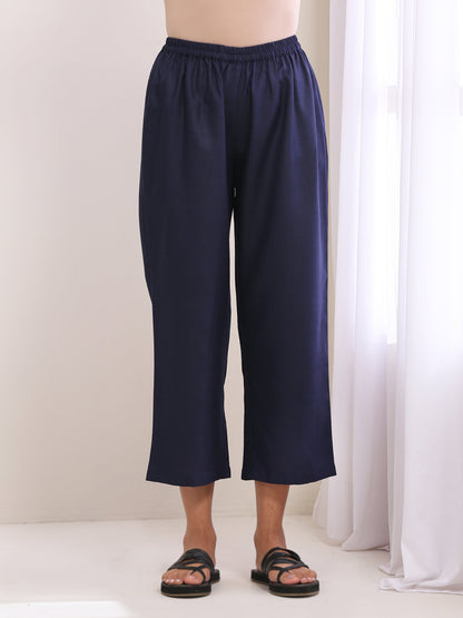trueBrowns Blue Slub High Slit Kurta Pant Set - Distacart