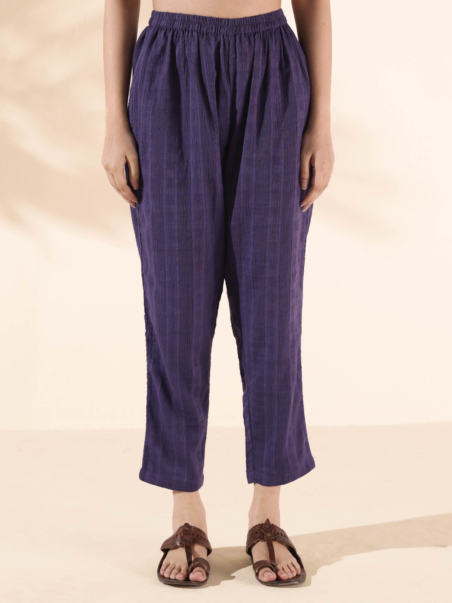 trueBrowns Purple Cotton Dobby Co-ord Set - Distacart