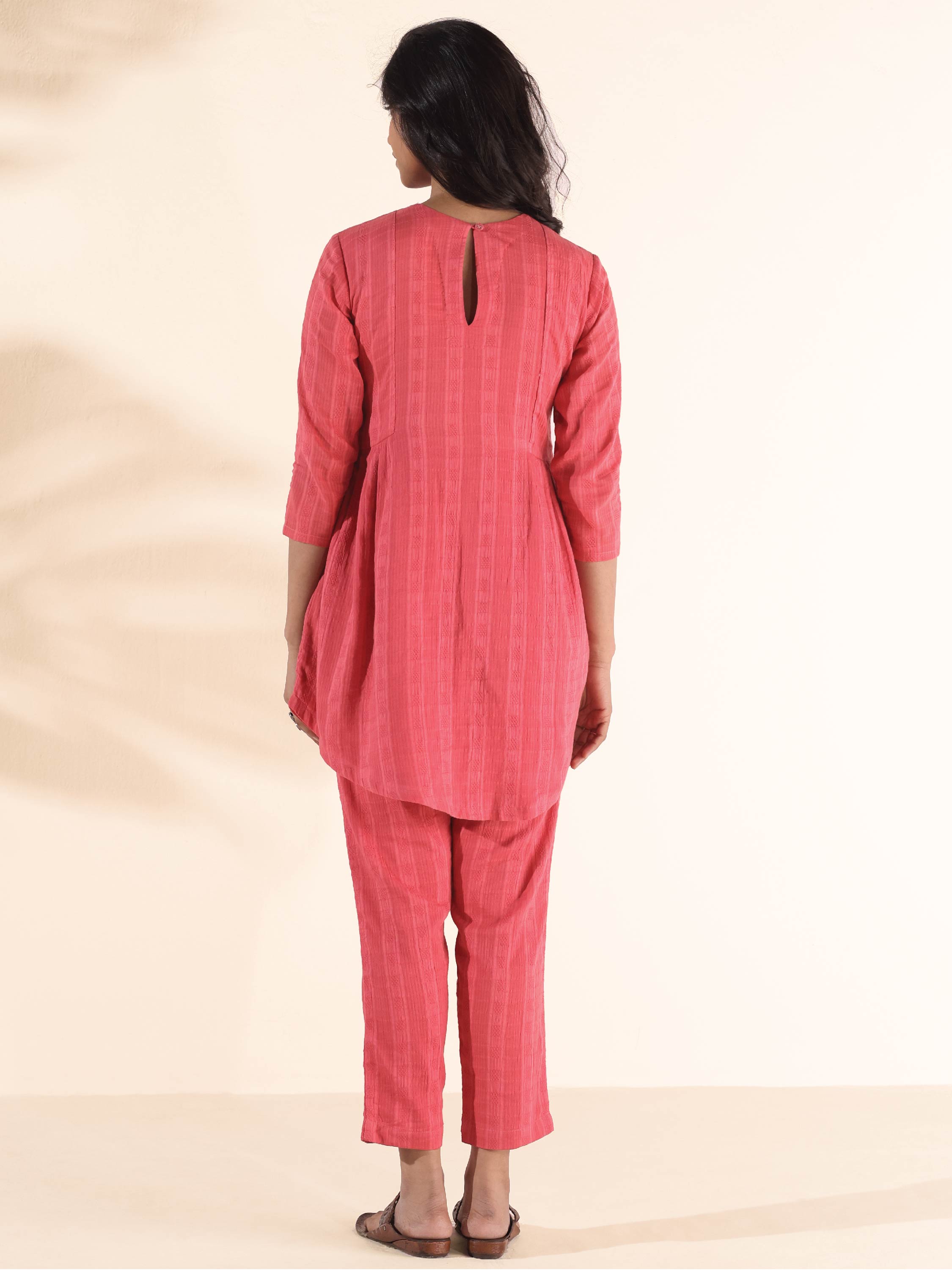 trueBrowns Pink Cotton Dobby Co-ord Set - Distacart