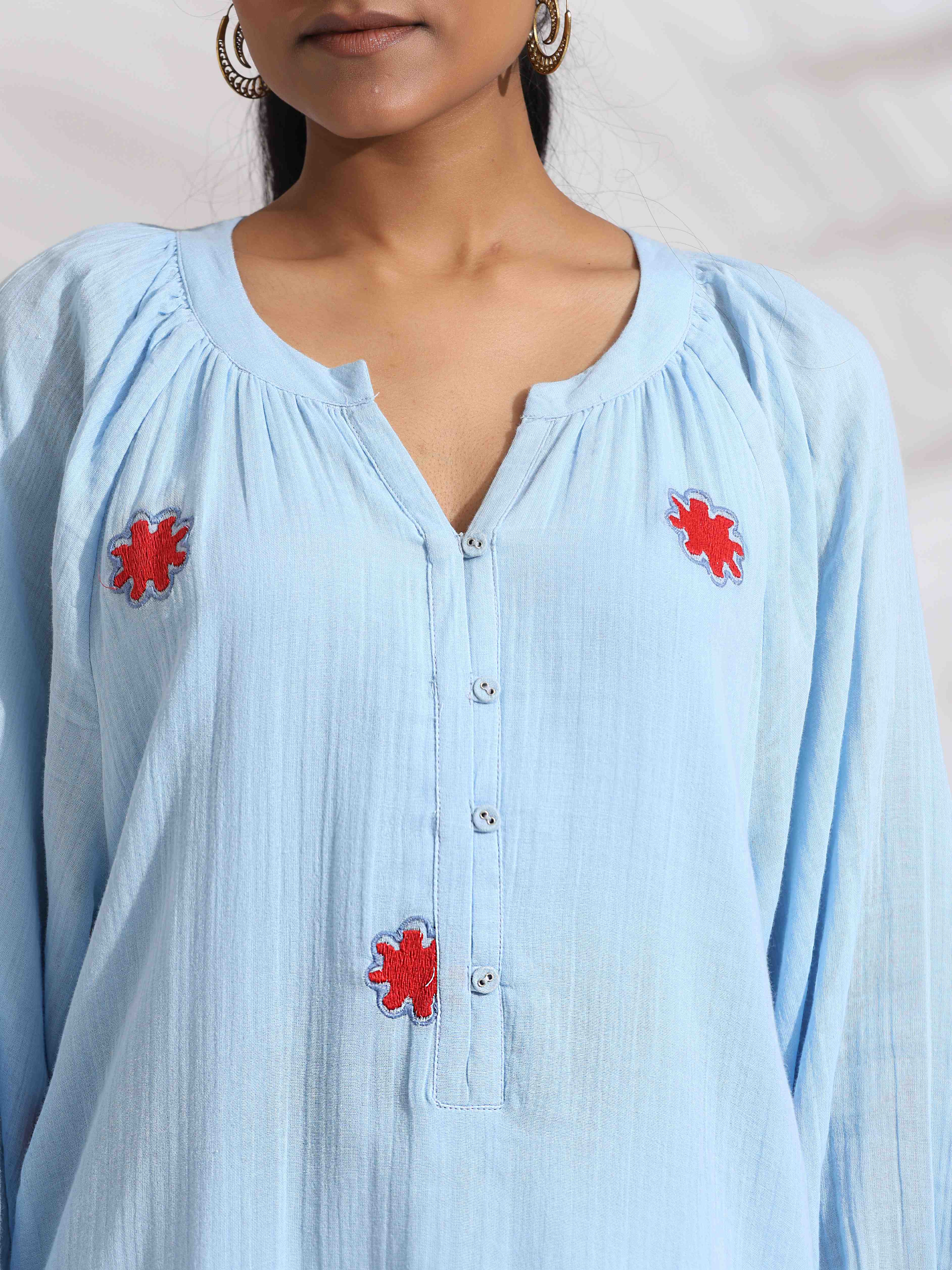 trueBrowns Blue Cotton Embroidered Dress - Distacart