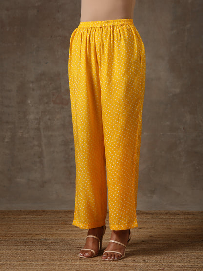 trueBrowns Yellow Bandhani Flare Printed Silk Co-Ord Set | Relove - Distacart