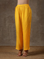Thumbnail for trueBrowns Yellow Bandhani Flare Printed Silk Co-Ord Set | Relove