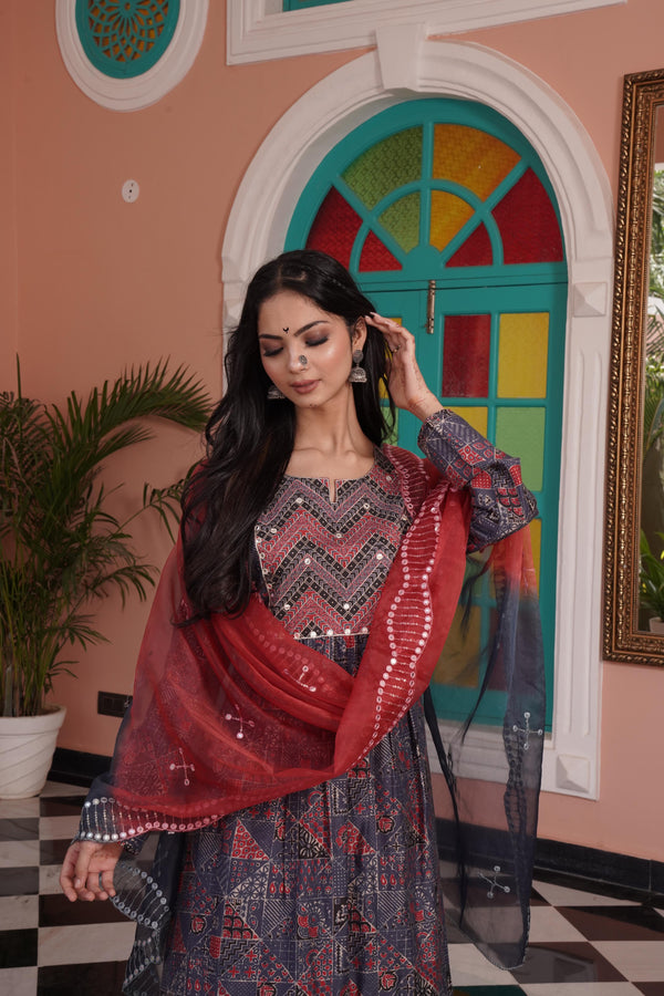BulBul Torani Chanderi Red Kurta Set with Dupatta