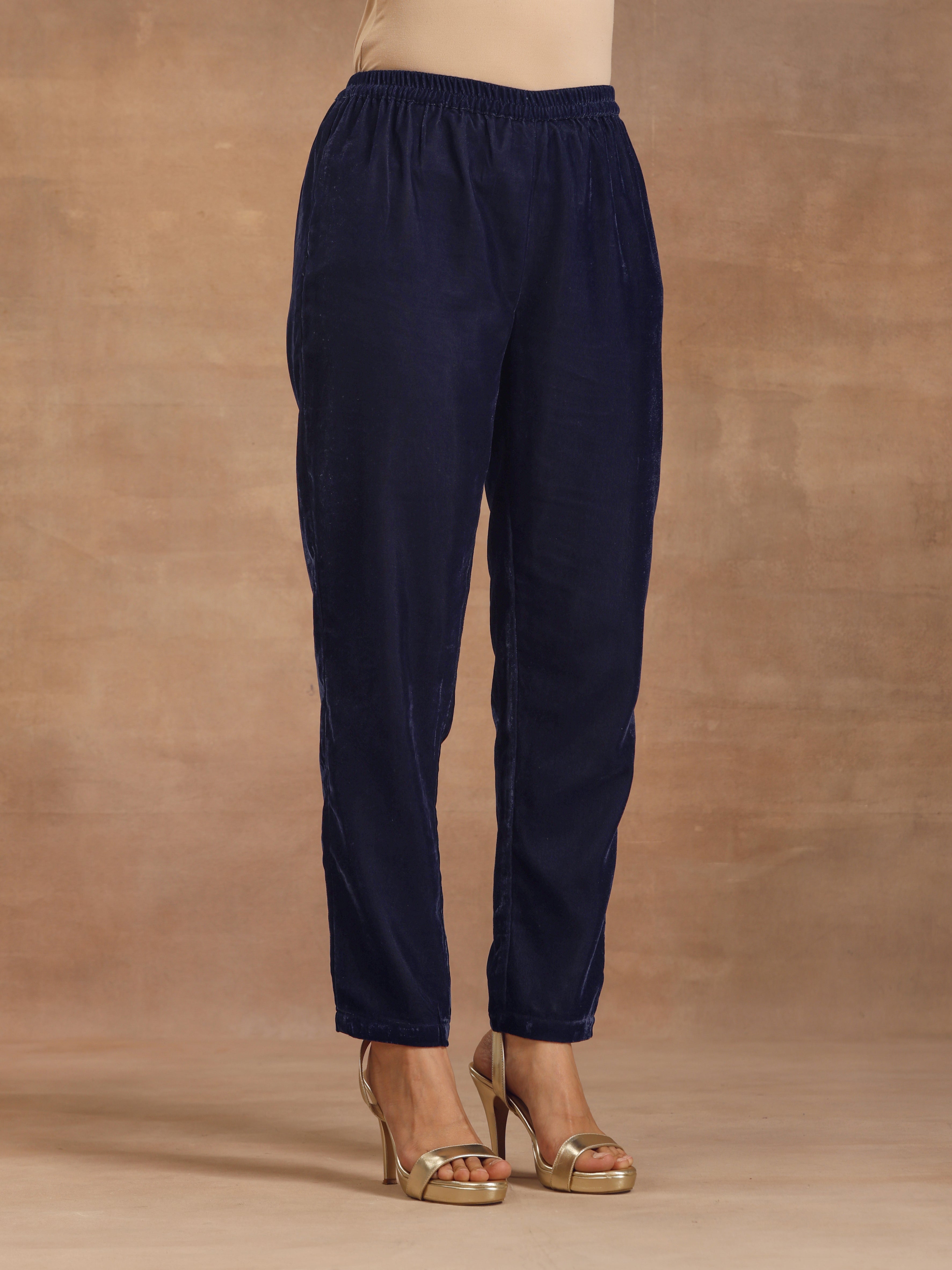 trueBrowns Midnight Blue Velvet Solid Co-ord Set - Distacart