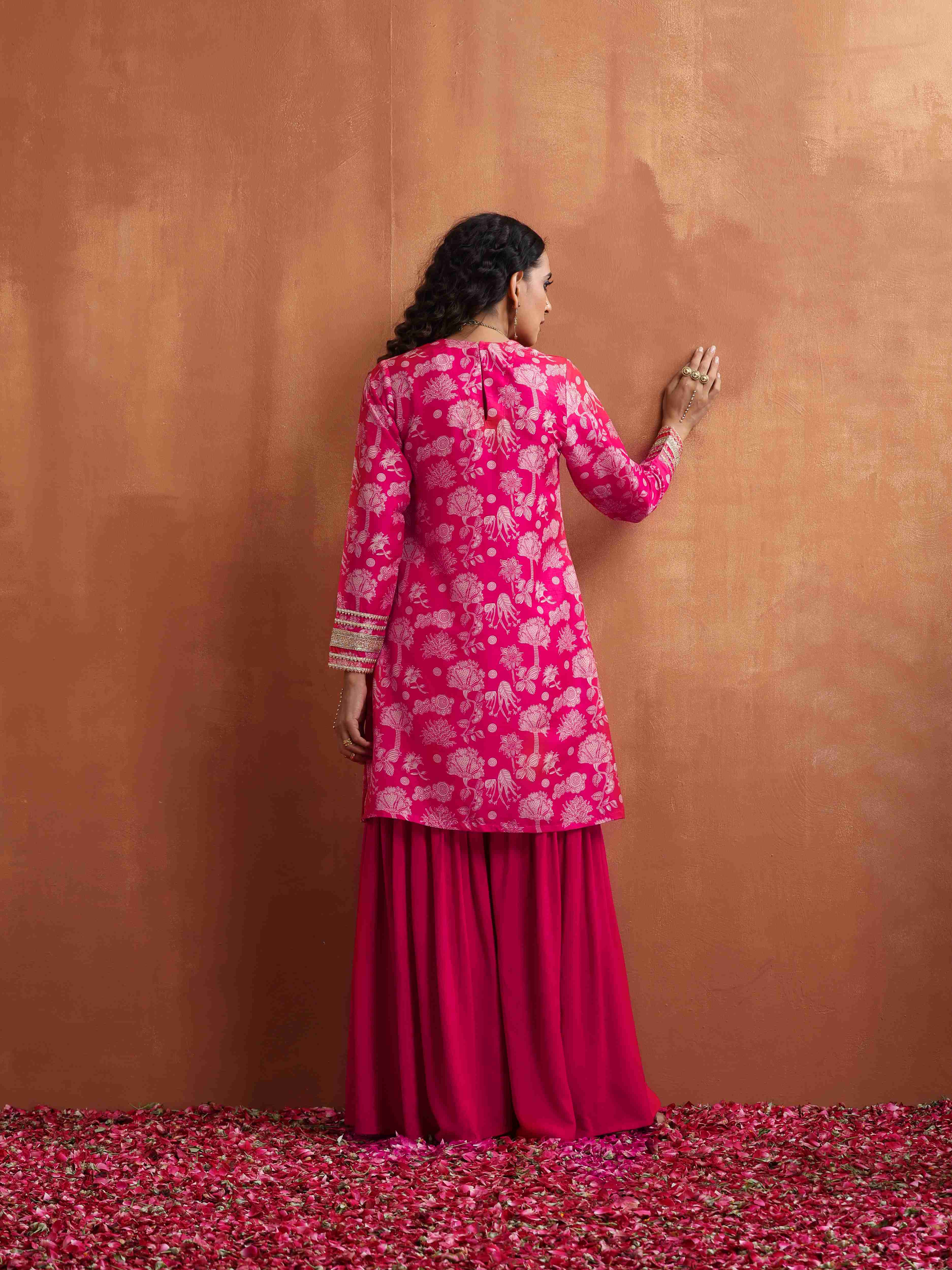 trueBrowns Red Print Sharara Set - Distacart
