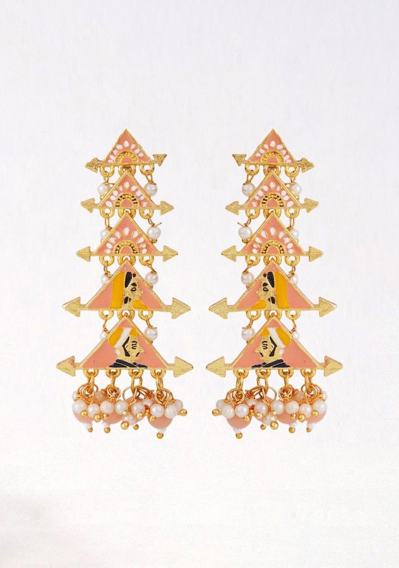New Partywear Orange Raja Rani Meenakari Drop Earrings for Womens by House of Ree - Distacart