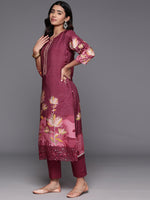 Thumbnail for Varanga Women Pure Muslin Maroon Floral Printed Kurta Paired With Tonal Bottom And Organza Dupatta - Distacart