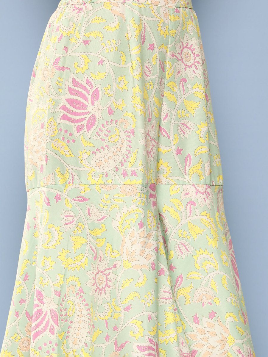 Ahalyaa Women Sea Green Floral Printed Gotta Patti Kurti with Sharara & With Dupatta - Distacart
