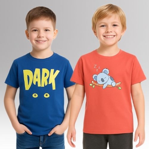 Chilins Round Neck Printed Super Combed Cotton T-shirt (Pack of 2)