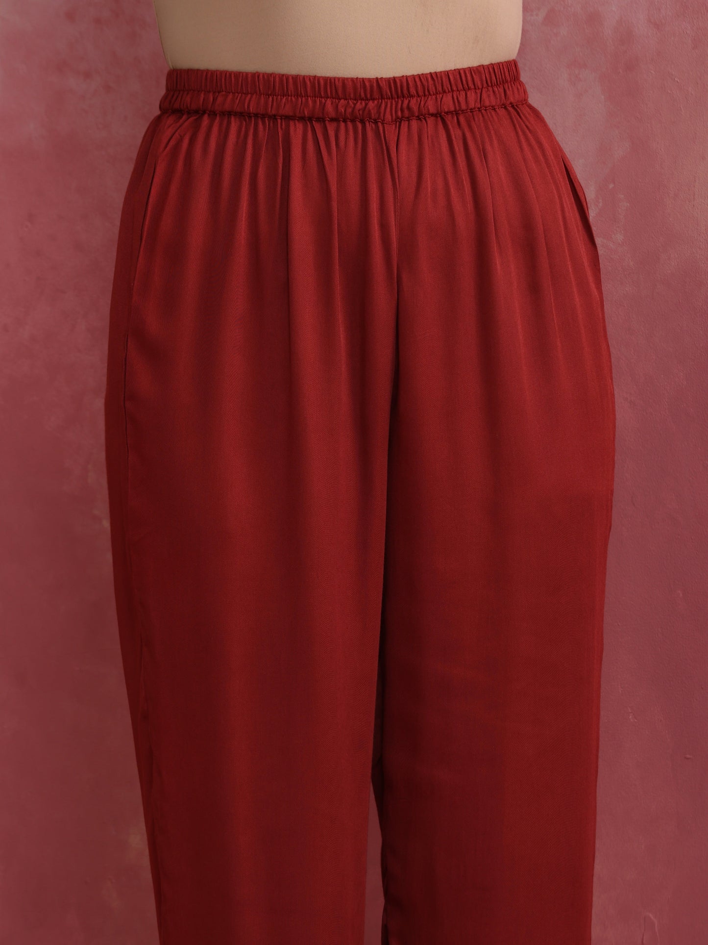 trueBrowns Maroon Modal V Neck Kurta Co-ord Set - Distacart