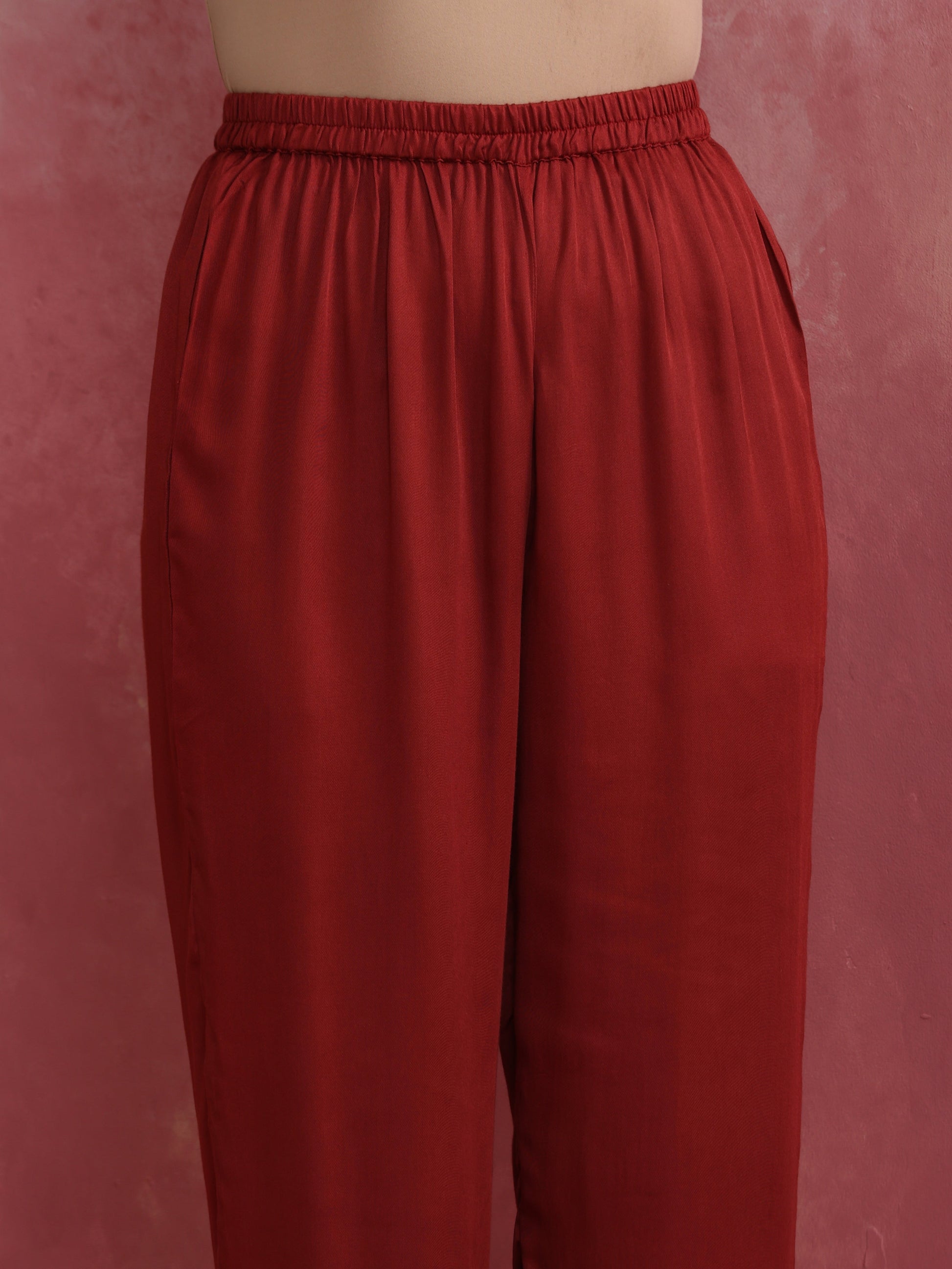 trueBrowns Maroon Modal V Neck Kurta Co-ord Set - Distacart