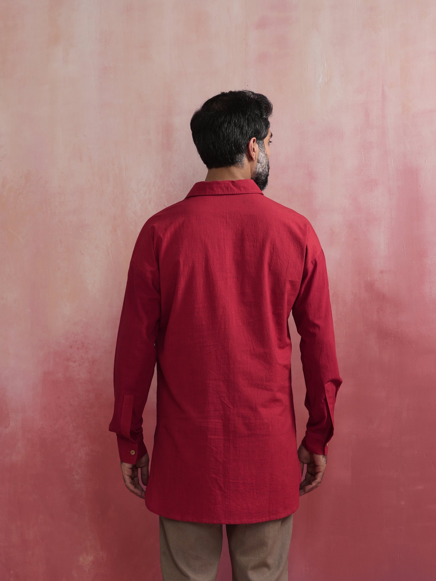 trueBrowns Men's Maroon Cotton Shirt Collar Stylized Kurta - Distacart